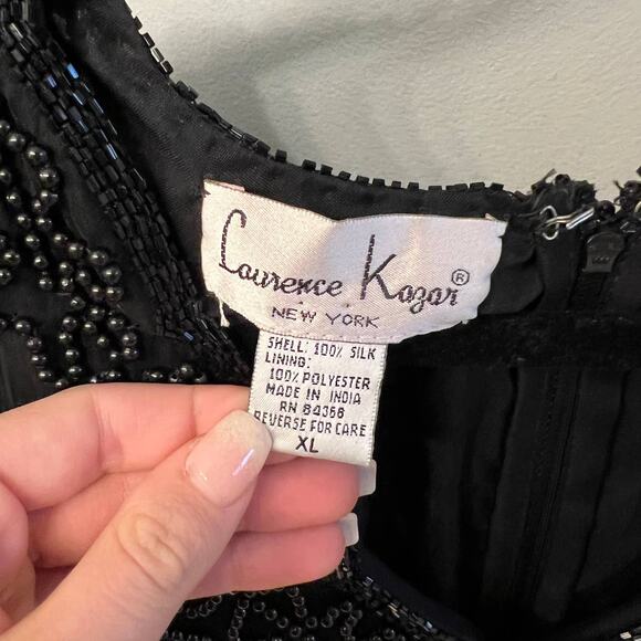 Vintage Laurence Kazar New York Black Beaded V Neck Short Sleeve silk xl Top - Picture 5 of 7